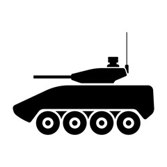 Obraz premium Armored personnel carrier icon. BTR. Black silhouette. Side view. Vector simple flat graphic illustration. Isolated object on a white background. Isolate.