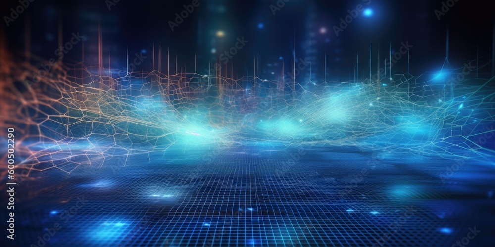 Poster perspective grid of network connection technology background. generative ai aig21.
