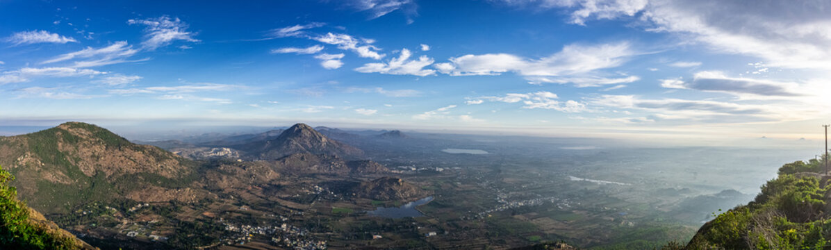 A beautiful view from Nandi Hills at sunrise time, Nandi Hills, Bengaluru or Bangalore, Karnataka. Worlds best tourist place at India.