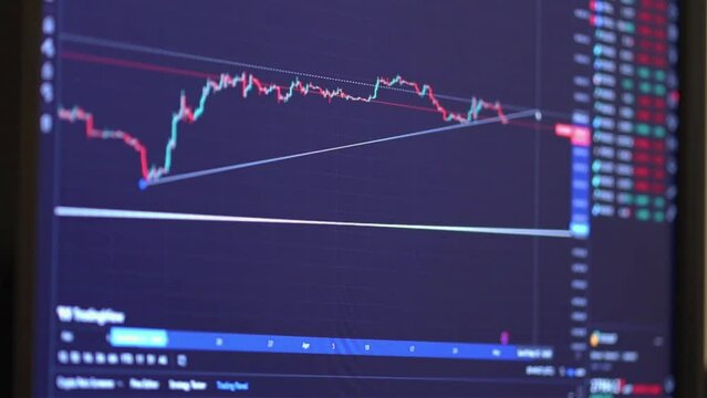 Crypto financial chart analysis screen close up