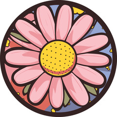 pink sunflower doodle art, floral decorative illustration for invitation, printing