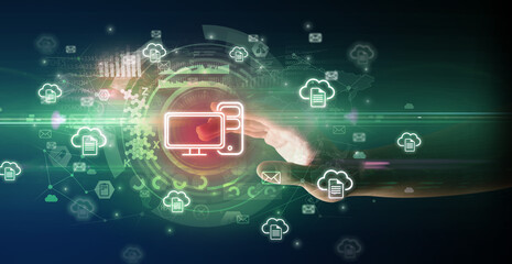 touching with soft gesture multimedia screen with future technology concept