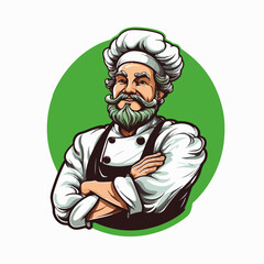 Chief-cooker Illustration for business: restaurant, cafe, food, eat, shop, trade, cook modern colorful mascot logo isolated on white background.