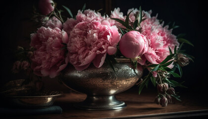 Romantic peony bouquet adds elegance to celebration generated by AI