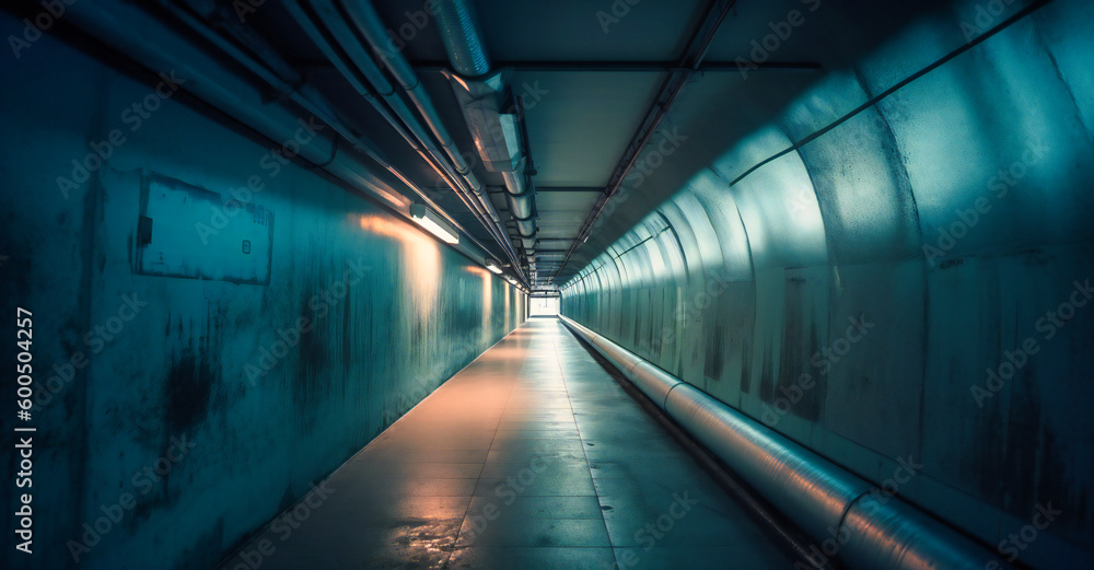 Aufkleber an empty concrete corridor in a colorful background