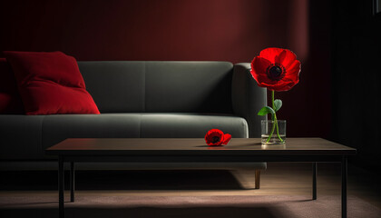 Elegant vase on modern table, single tulip generated by AI