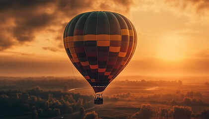Obraz premium Levitating balloon soars high in colorful sky generated by AI