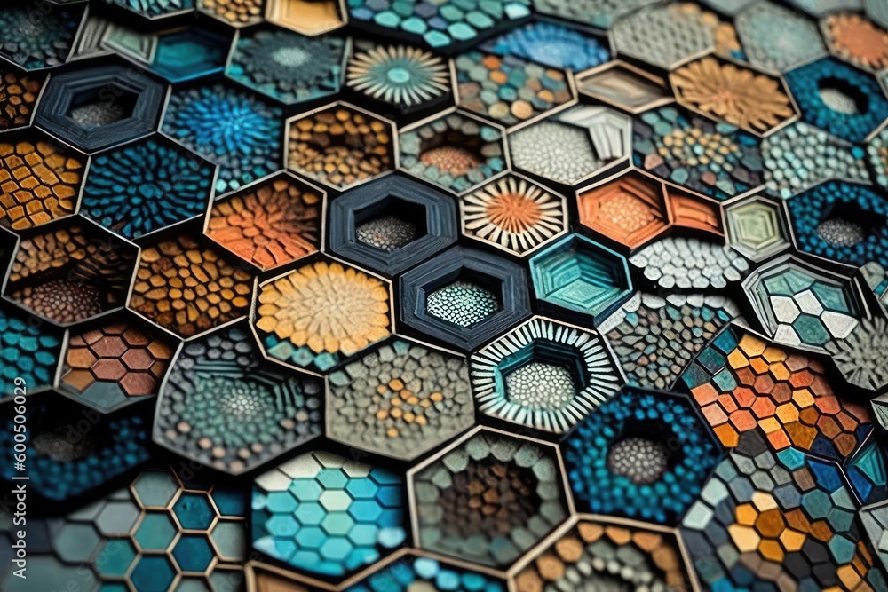Aufkleber mosaic art abstract background in hexagonal shape. distinct generative ai image.