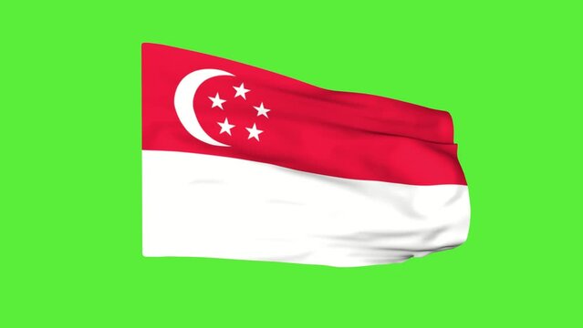 Flag of Singapore on a green screen. 3D animation.