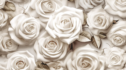 Floral background with white roses, generative AI.