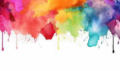 Colorful abstract splash watercolor background with white copy space. Generative AI