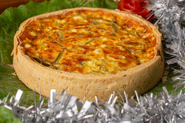 leek quiche. cheese quiche with leek..Served at festive Dinner