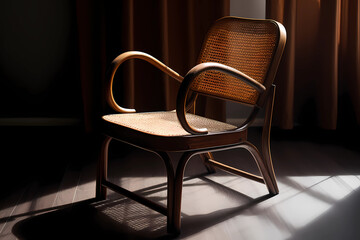 Cane Chair - India - A lightweight wooden chair with a woven cane seat and backrest, commonly used in homes and restaurants throughout India and Southeast Asia (Generative AI)