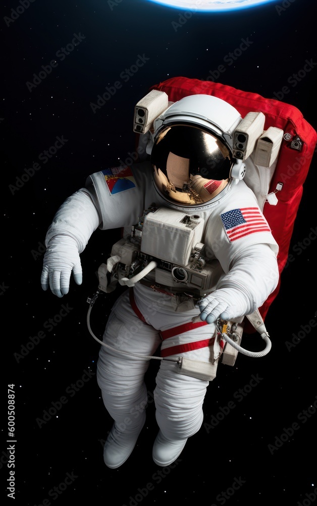 Poster astronaut in outer space against the background of the starry sky. generative ai