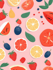 Seamless pattern with fruits from summer. Generative AI