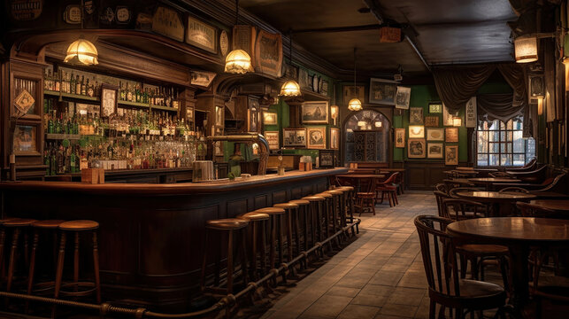 The interior of Irish Pub. Generative Ai