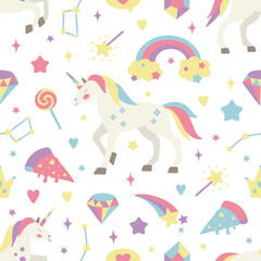 Seamless background with unicorns. Perfect for kids design, fabric, packaging, wallpaper, textile, apparel