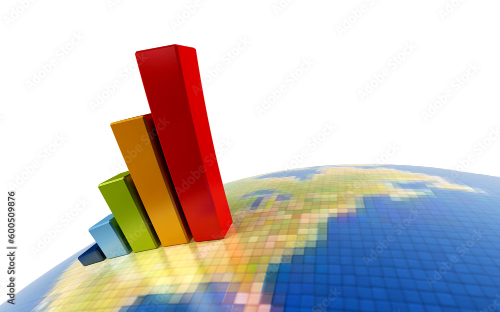 Poster 3d rendering of the growth chart on symbolic earth image