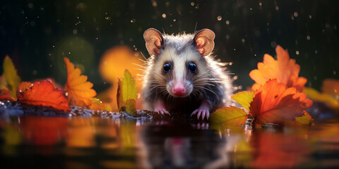 opossum animal, bright wildlife, vibrant blured background, Generative AI