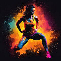 silhouette of a woman in fitness action - obrazy, fototapety, plakaty