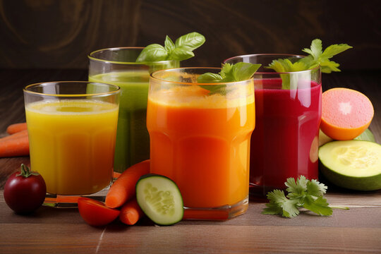 Vegetable juice in glasses. AI Generated