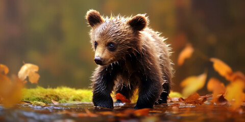 bear animal, bright wildlife, vibrant blured background, Generative AI - obrazy, fototapety, plakaty