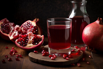 Pomegranate juice in glasses. AI Generated
