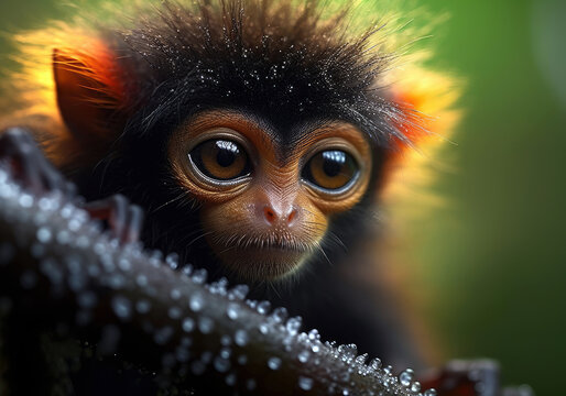 tropical spider monkey animal, bright wildlife, vibrant blured background, Generative AI