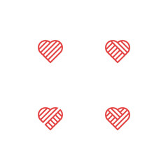 Heart with hatching logo set - single, couple, breakup, family and love symbol