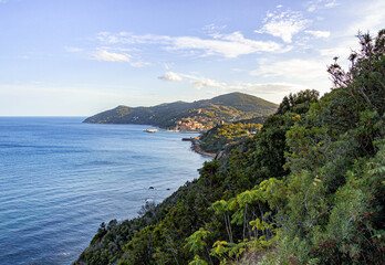 View to Bay of Rio Marina, a historical mining city , Elba island, Italy