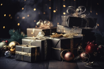 Christmas gifts in boxes. AI Generated