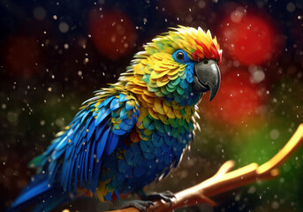 Obraz premium tropical parrot, bright wildlife, vibrant blured background, Generative AI