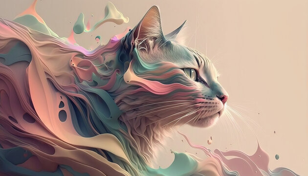 Cat abstract wallpaper. Soft background with kitten in Pastel colors generative ai