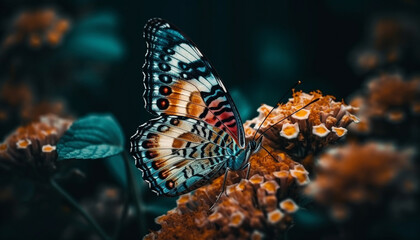 Spotted butterfly wing showcases vibrant natural beauty generated by AI