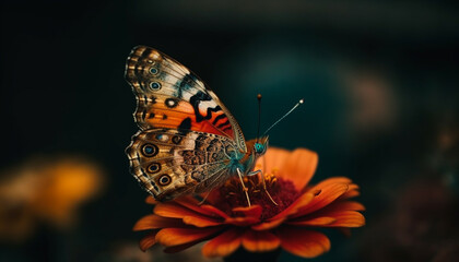 Obraz premium Vibrant butterfly wing, beauty in nature elegance generated by AI