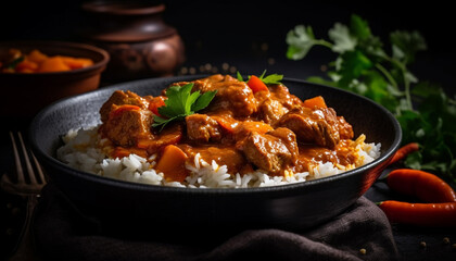 Fototapeta premium Rustic beef stew with fresh vegetables steamed generated by AI