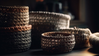 Woven wicker basket holds fresh homemade bread generated by AI