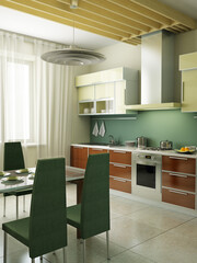 modern kitchen interior 3d rendering