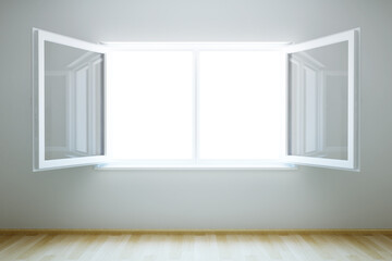 3d rendering the empty room with open window