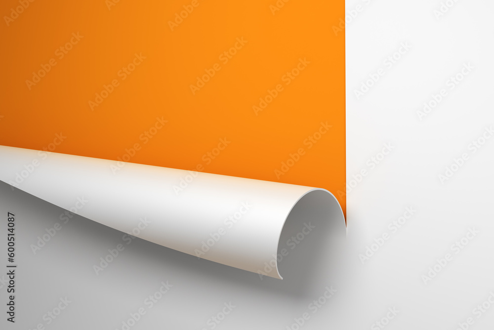 Poster sheet of paper with the curled corner 3d rendering