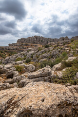 Fototapeta na wymiar Beautifull exposure of the El Torcal de Antequera, wich is known for its unusual landforms, and is regarded as one of the most impressive karst landscapes in Europe located in Sierra del Torcal, Anteq