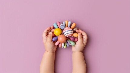 Baby girl hands playing with colorful rattle. Generative Ai