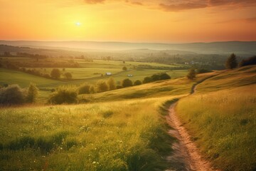 Fototapeta premium sunset over fields