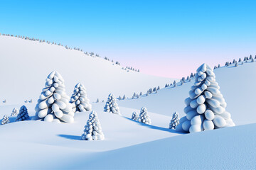 winter landscape with fir trees, 3d rendering