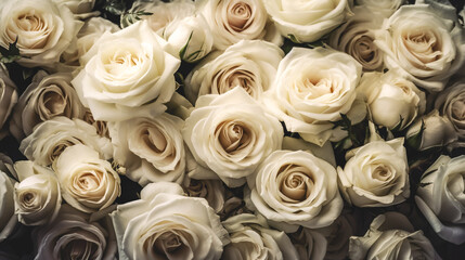 Obraz na płótnie Canvas Floral background with white roses, generative AI.