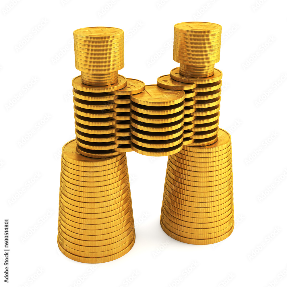 Poster isolated 3d rendering of the symbolic money's binoculars