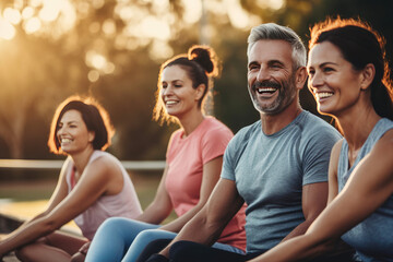 a group of people having outdoor exercise, generative ai