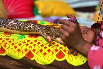 Henna Mehandi on hands during India wedding.