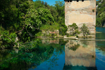 Fototapeta na wymiar View of river Nera with crystalline water in Stifone, Umbria region, Italy