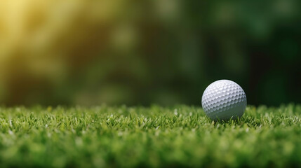 Obraz premium Close-up golf ball on tee with blur green bokeh background. Generative Ai